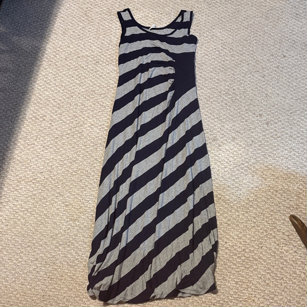 Calvin Klein Black and Gray Striped Maxi Dress
